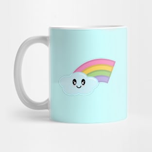 Kawaii Cute Happy Rainbow in Blue Mug